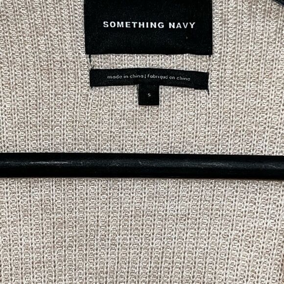 Something Navy Blocked Cardigan Beige Taupe Color Block Wool Blend Sz S - Picture 8 of 9